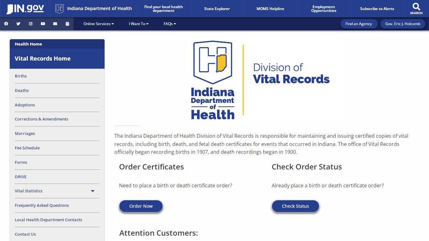 Health: Vital Records: Home